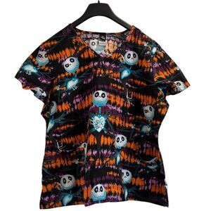 Nightmare Before Christmas Jack Scrub Top Tie Dye Print Halloween‎ Tee XL*